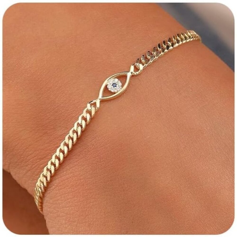 🆕 Mideeo Heart Pearl Bracelets Women Gold Evil Eye Diamond Cuban Jewelry Gift
